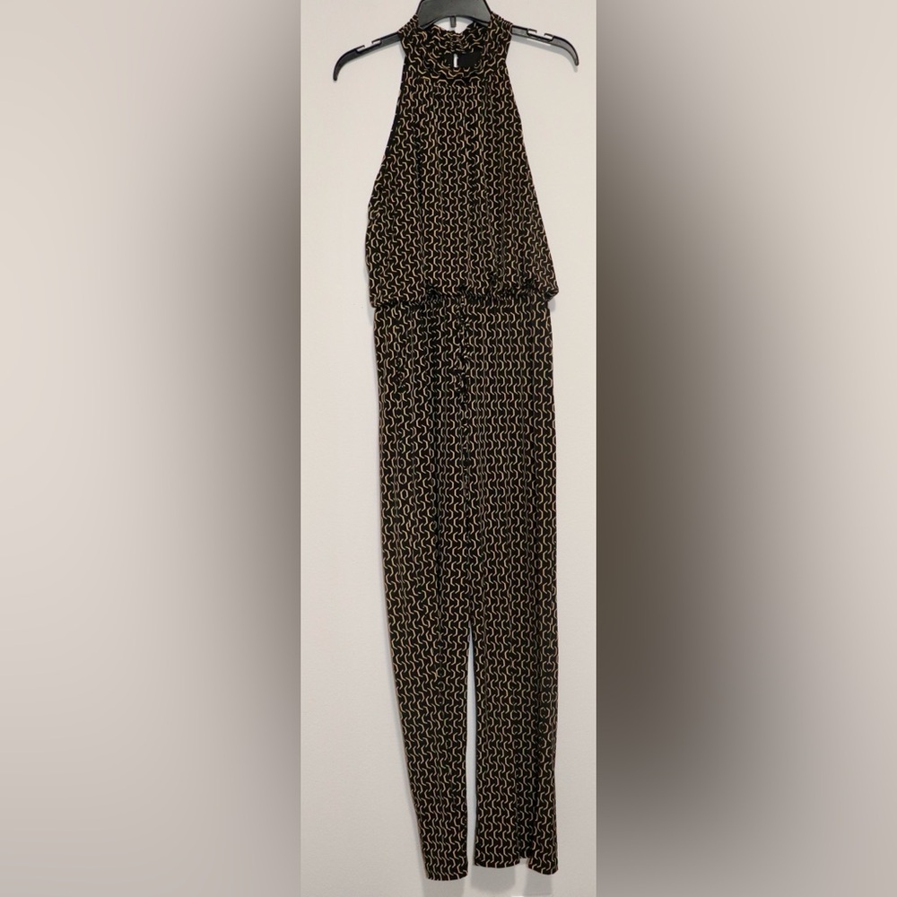 Enfocus Studio Black & Gold halter Top Sleeveless Pants Suit One Piece Jumpsuit - Picture 4 of 7